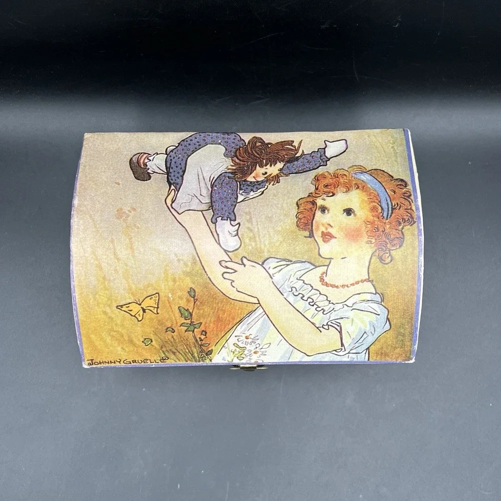 VTG 1969 Raggedy Ann Wood‎ Jewelry Chest Music Box Schylling Dancing ANN ~ WORKS